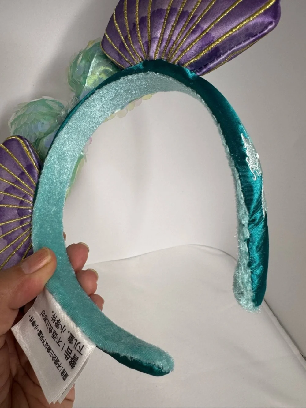 Disney Purple Shell Mouse Ear Headband with Teal Ribbon